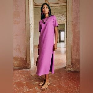 Sézane Emy Short Sleeve Midi Dress Organic Cotton in Dahlia